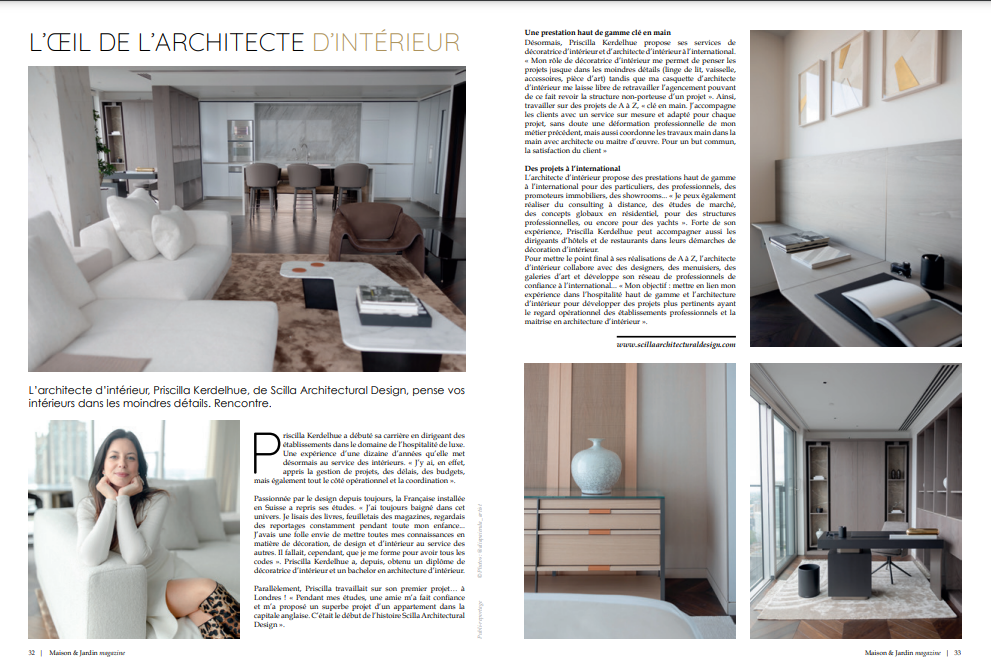 Maison et jardin magazine consacre deux pages à Scilla Architectural Design pour son travail en tant qu'architecte intérieur